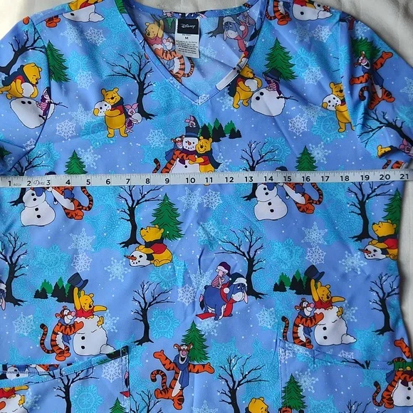 Christmas, Winter, Holiday, Disney Winnie The Pooh And Rudolph Nurse Scrubs Sz M - Picture 3 of 5